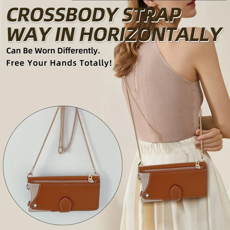 For Realme 14 5G Leather Case Wallet Stand Cover Irregular Tail Style with Chain Strap - Brown