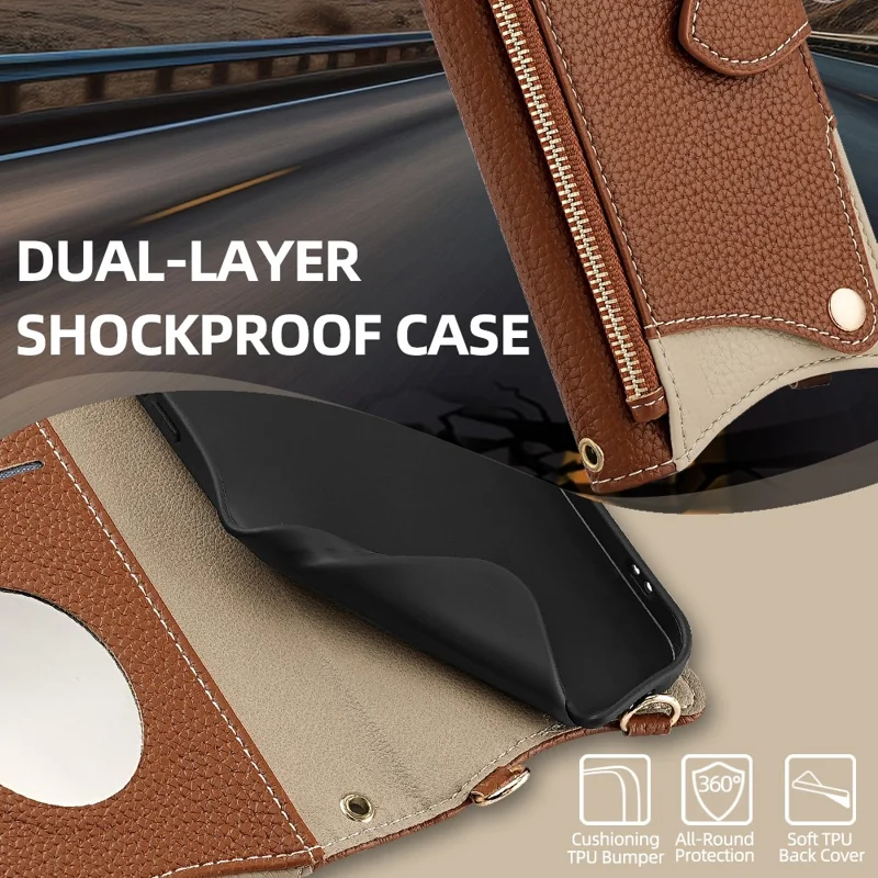 For Realme 14 5G Leather Case Wallet Stand Cover Irregular Tail Style with Chain Strap - Brown