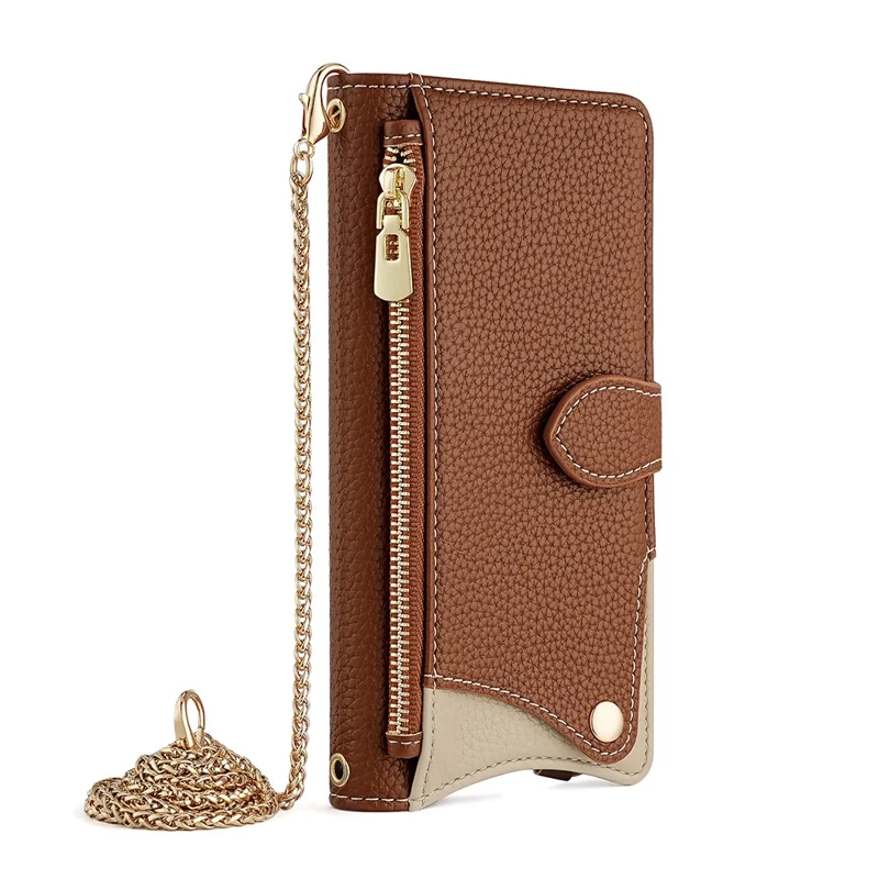 For Realme 14 5G Leather Case Wallet Stand Cover Irregular Tail Style with Chain Strap - Brown