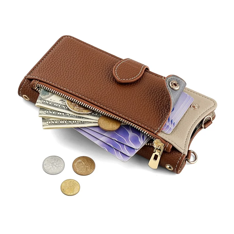 For Realme 14 5G Leather Case Wallet Stand Cover Irregular Tail Style with Chain Strap - Brown