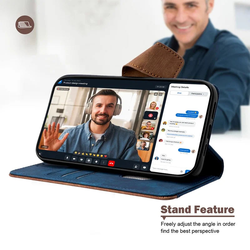 Capa para Xiaomi 14 Ultra com Bloqueio RFID, Couro PU com Emendas de Cor, Carteira para Celular - Azul