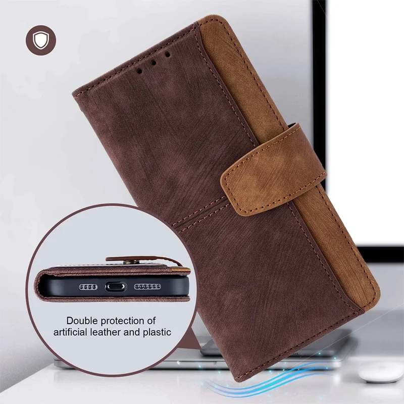 For Xiaomi 14 Ultra Case RFID Blocking Color Splicing PU Leather Wallet Phone Cover - Brown