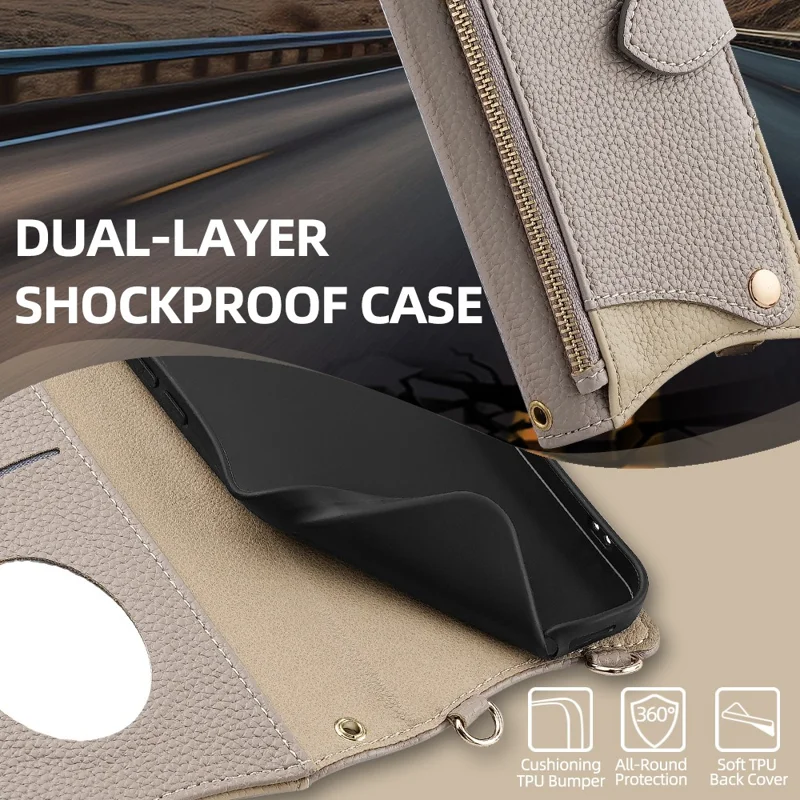 For Infinix Note 50 4G Leather Case Wallet Stand Cover Irregular Tail Style with Chain Strap - Grey