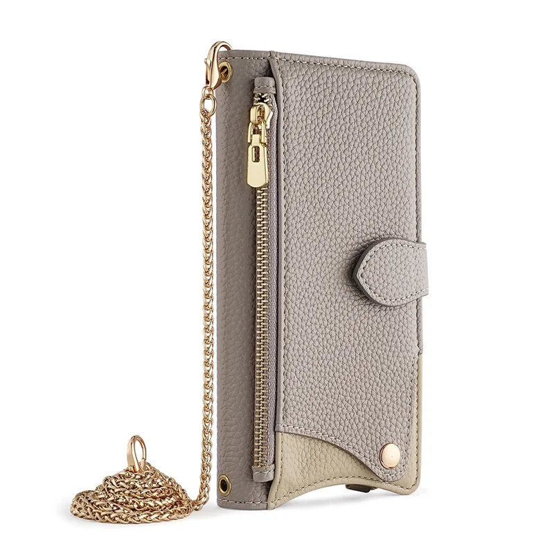 For Infinix Note 50 4G Leather Case Wallet Stand Cover Irregular Tail Style with Chain Strap - Grey