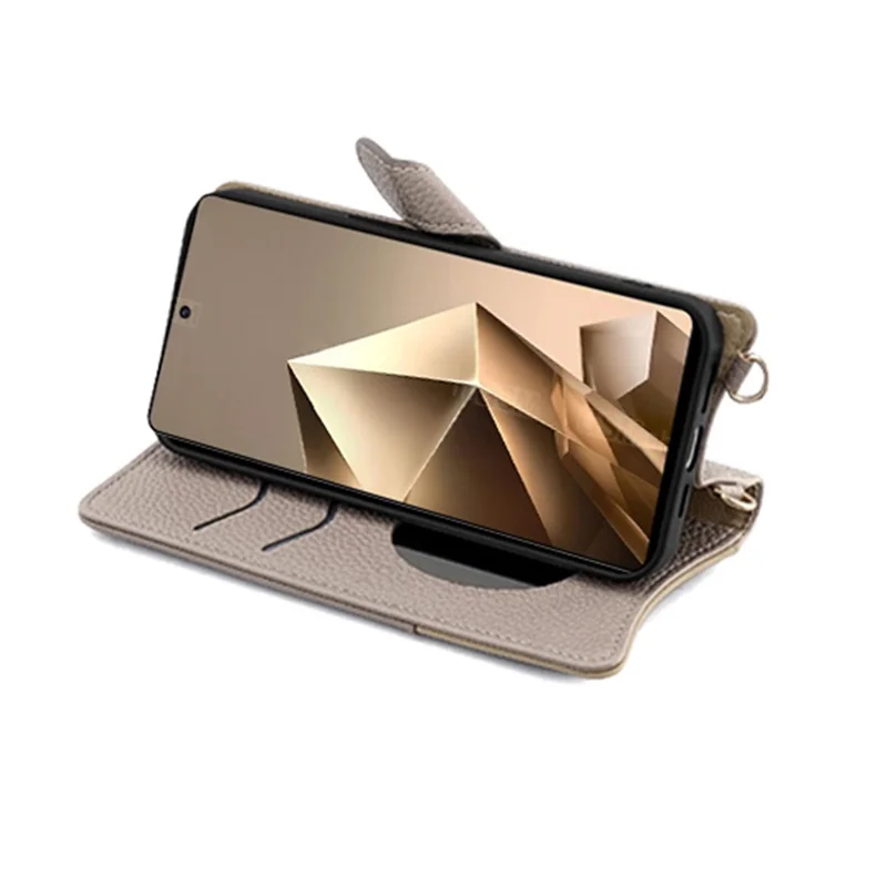 For Infinix Note 50 4G Leather Case Wallet Stand Cover Irregular Tail Style with Chain Strap - Grey