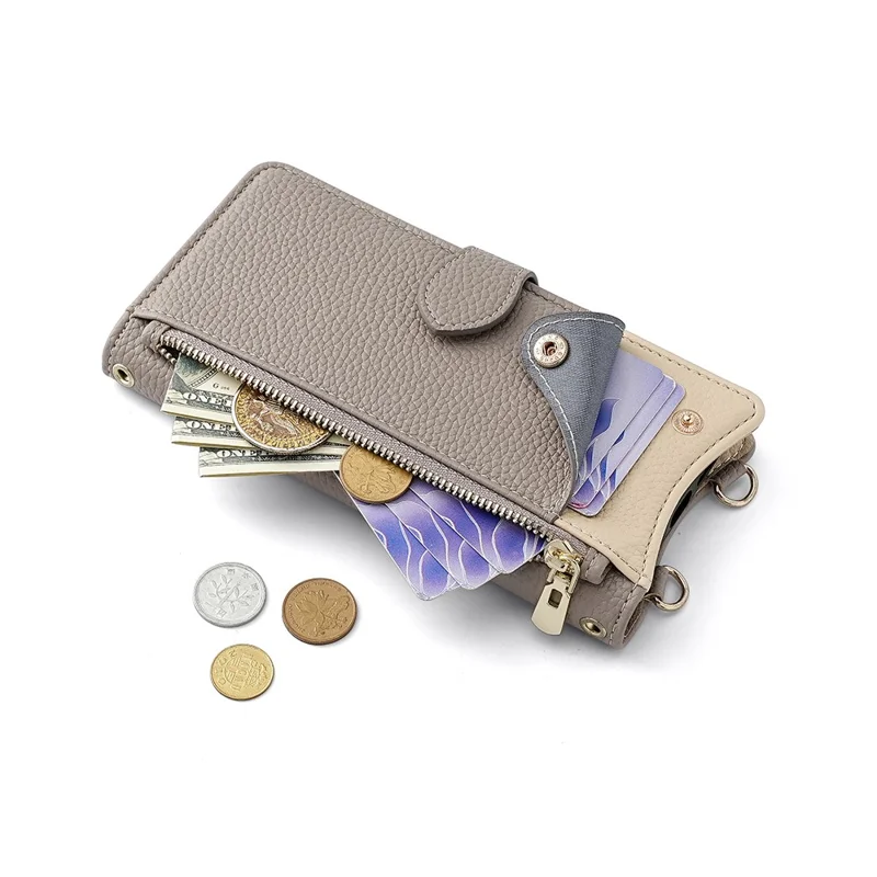 For Infinix Note 50 4G Leather Case Wallet Stand Cover Irregular Tail Style with Chain Strap - Grey