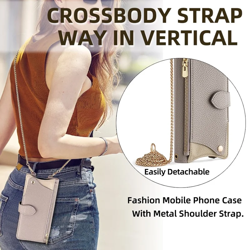 For Infinix Note 50 4G Leather Case Wallet Stand Cover Irregular Tail Style with Chain Strap - Grey