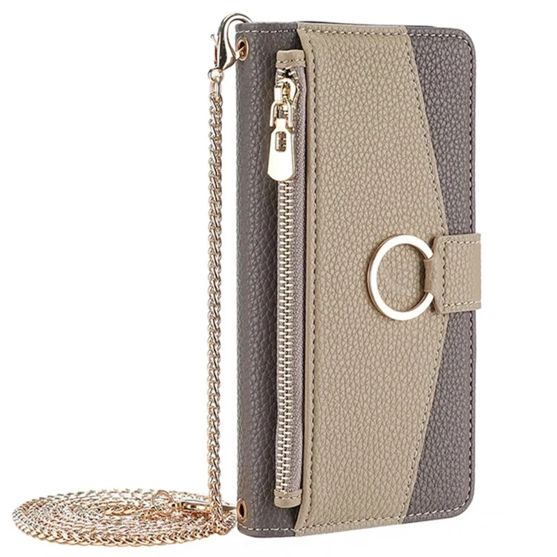 For Infinix Note 50 4G Case Mirror Wallet Leather Phone Cover with Chain Shoulder Strap - Grey