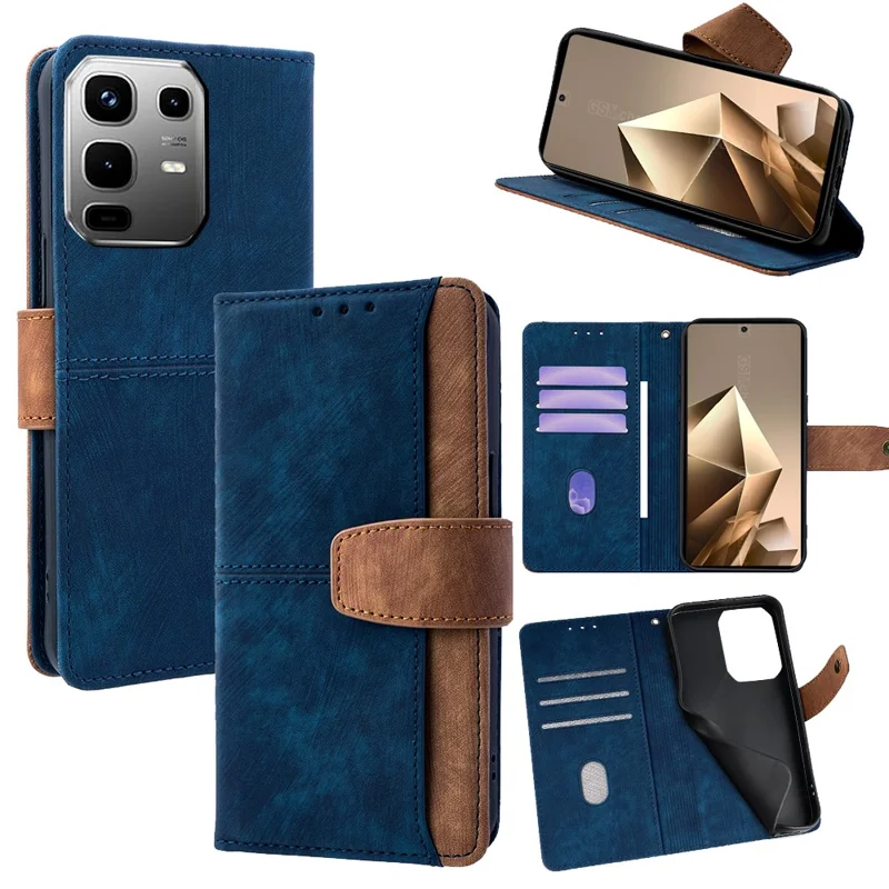 For Infinix Note 50 4G Case RFID Blocking Color Splicing PU Leather Wallet Phone Cover - Blue