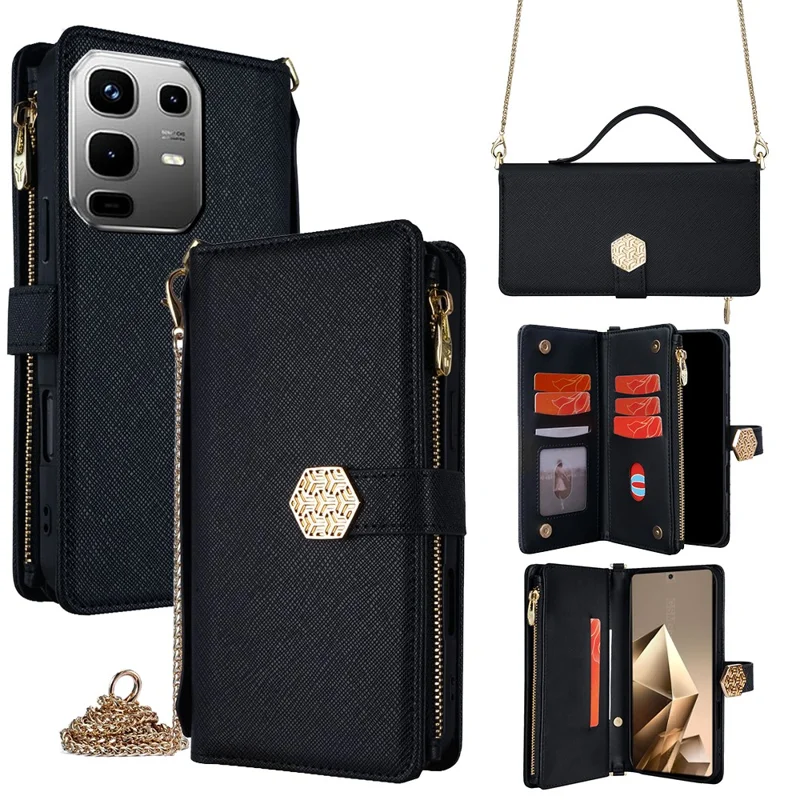For Infinix Note 50 4G Case Cross Texture PU Leather + TPU Wallet Phone Cover with Strap - Black