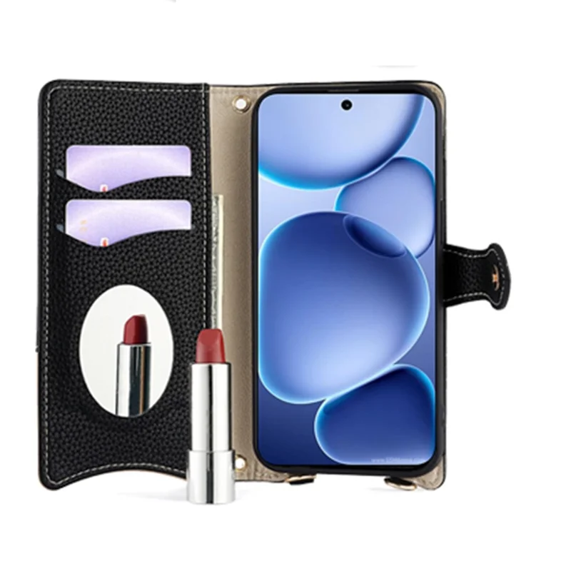 For Oppo Find X8s 5G Leather Case Wallet Stand Cover Irregular Tail Style with Chain Strap - Black