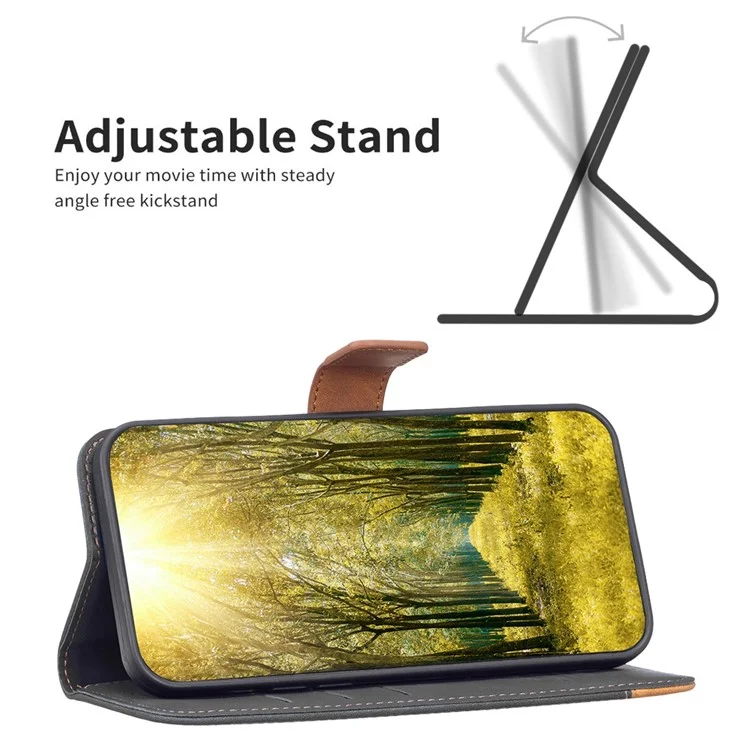 BINFEN COLOR for Samsung Galaxy S23+ Case Color Splicing Skin Touch Leather Phone Cover Wallet Stand - Black