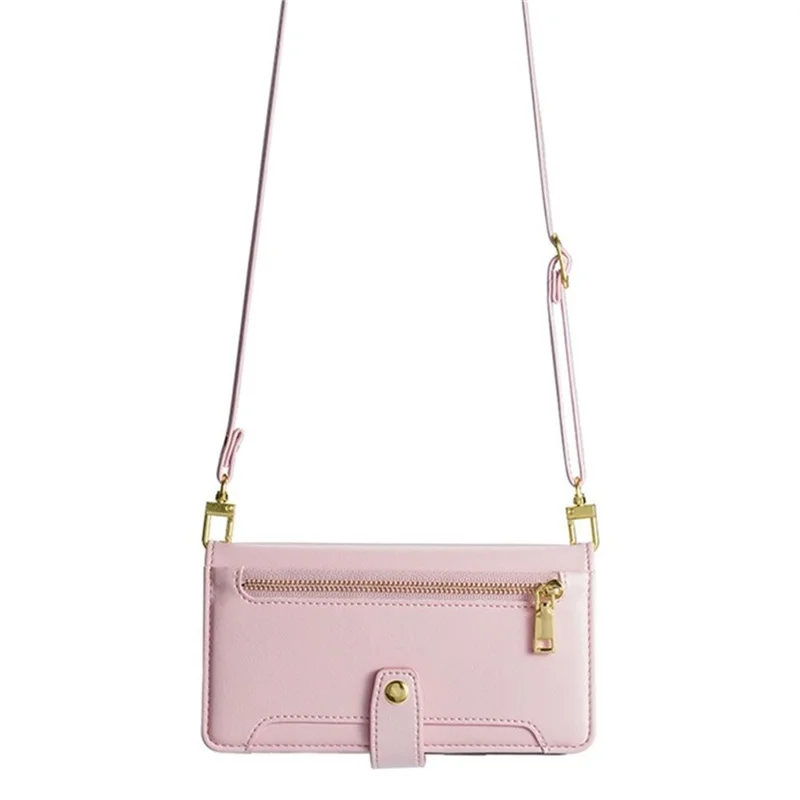 Funda de piel para Oppo Find X8s 5G con bolsillo con cremallera y tapa, con 2 correas - Rosa