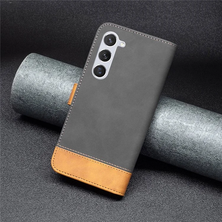 BINFEN COLOR for Samsung Galaxy S23 Case Color Splicing Skin Touch Leather Phone Cover Wallet Stand - Black