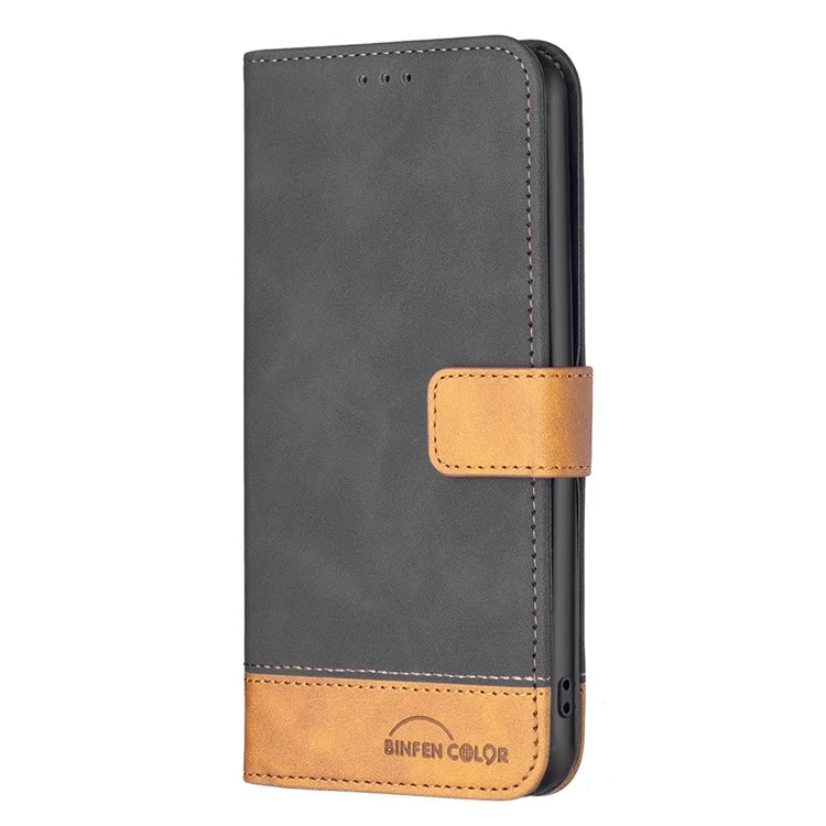 BINFEN COLOR for Samsung Galaxy S23 Case Color Splicing Skin Touch Leather Phone Cover Wallet Stand - Black