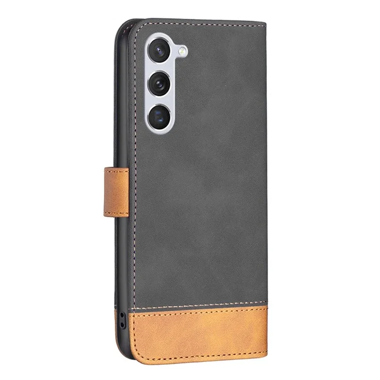 BINFEN COLOR for Samsung Galaxy S23 Case Color Splicing Skin Touch Leather Phone Cover Wallet Stand - Black