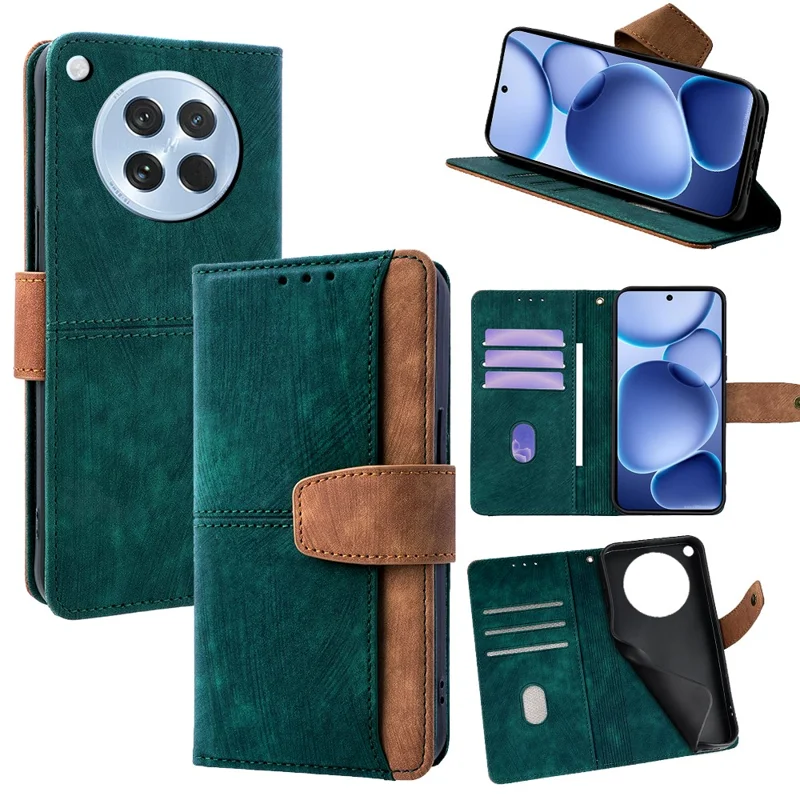 For Oppo Find X8s 5G Case RFID Blocking Color Splicing PU Leather Wallet Phone Cover - Green