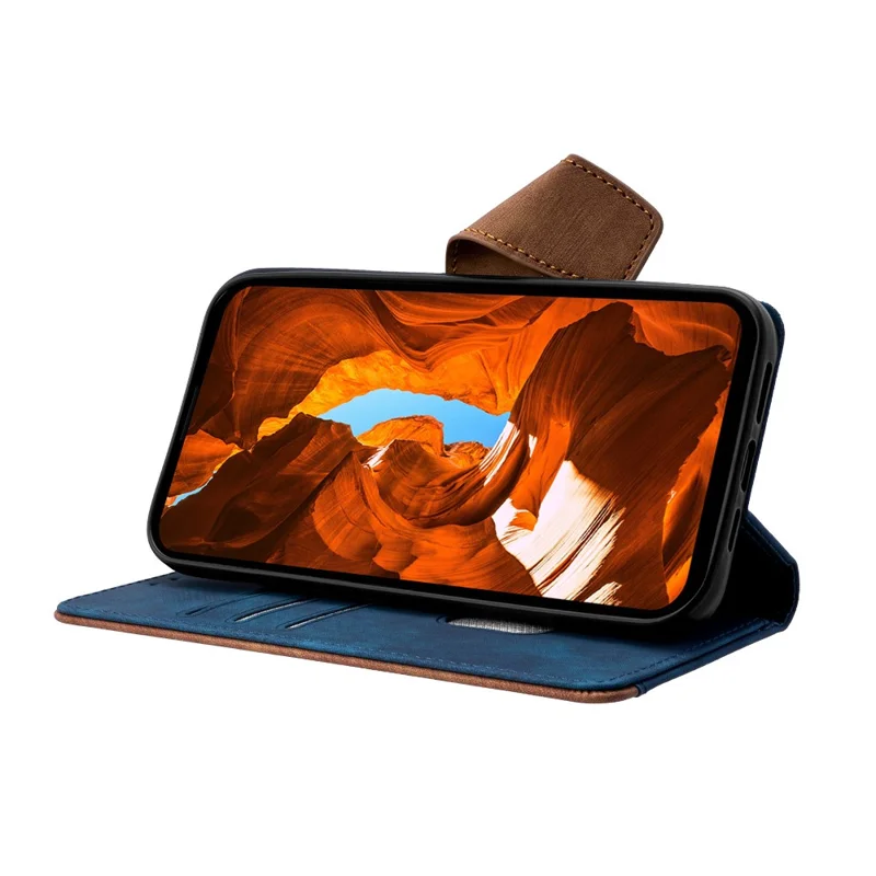 For Samsung Galaxy S23 Ultra Case RFID Blocking Color Splicing PU Leather Wallet Phone Cover - Blue