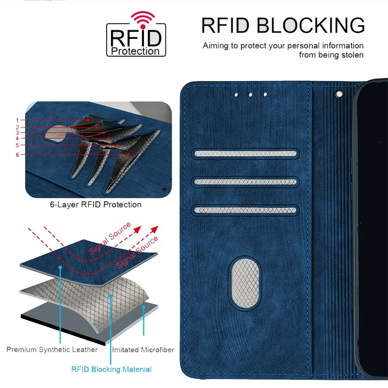For Samsung Galaxy S23 Ultra Case RFID Blocking Color Splicing PU Leather Wallet Phone Cover - Blue