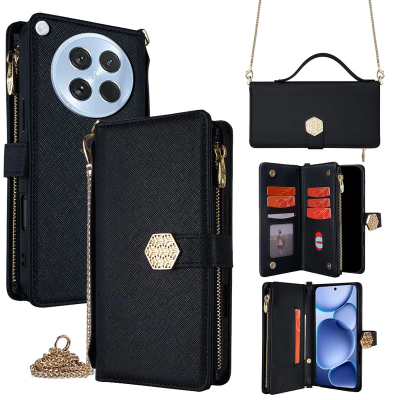 For Oppo Find X8s 5G Case Cross Texture PU Leather + TPU Wallet Phone Cover with Strap - Black