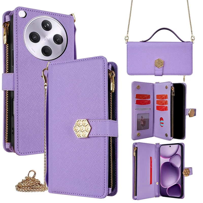 Capa para Oppo Find X8s+ 5G com Textura Cruzada em Couro PU + TPU Carteira com Alça - Roxa