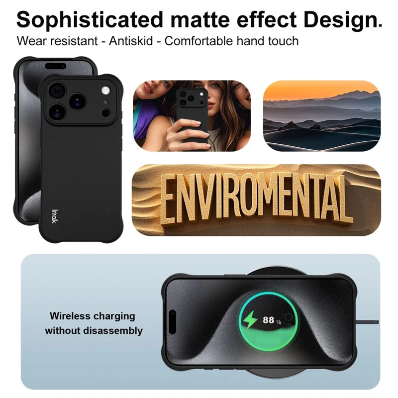 Funda IMAK para iPhone 17 Pro de TPU con Protección Antichoque por Airbag - Negro Mate