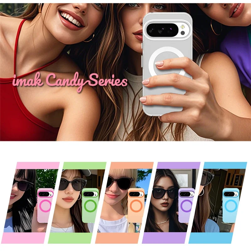 Capa IMAK para Google Pixel 10 Pro XL Compatível com MagSafe, Cor Candy, Antiderrapante, TPU + PET - Preto