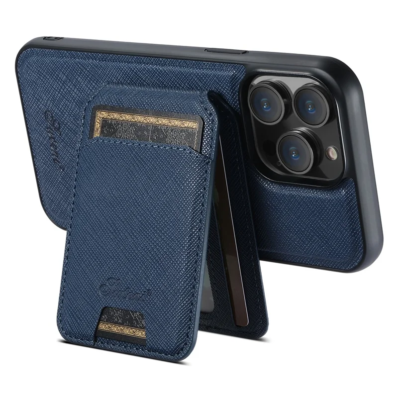 SUTENI H18 For iPhone 15 Pro Magnetic Case Cross Texture Leather + TPU Cover with Detachable Card Bag - Blue