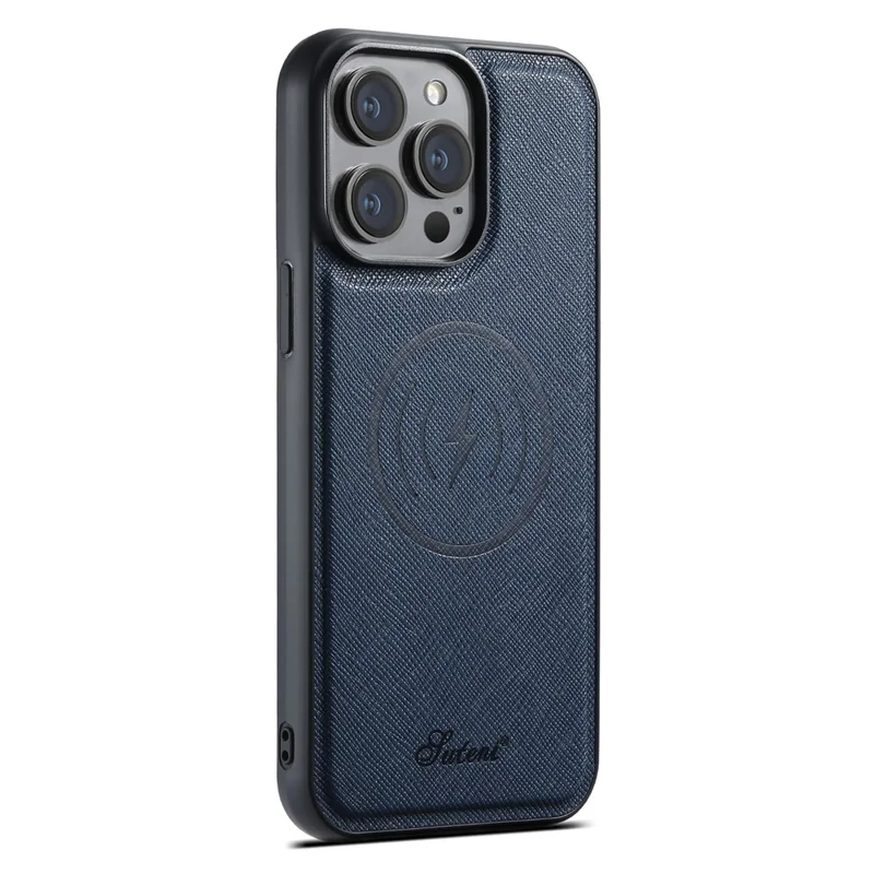 SUTENI H18 For iPhone 15 Pro Magnetic Case Cross Texture Leather + TPU Cover with Detachable Card Bag - Blue