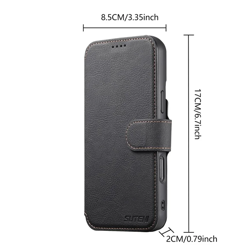 SUTENI Q-05 For iPhone 16 Pro Case Detachable Wallet Stand Litchi Texture Leather Flip Phone Cover - Black