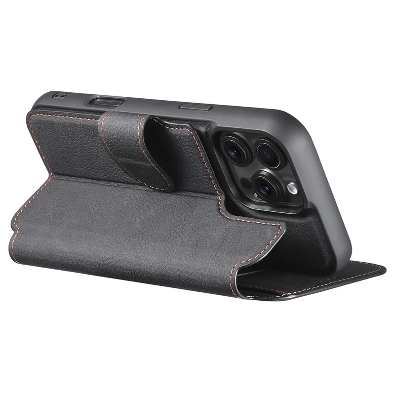 SUTENI Q-05 For iPhone 16 Pro Case Detachable Wallet Stand Litchi Texture Leather Flip Phone Cover - Black