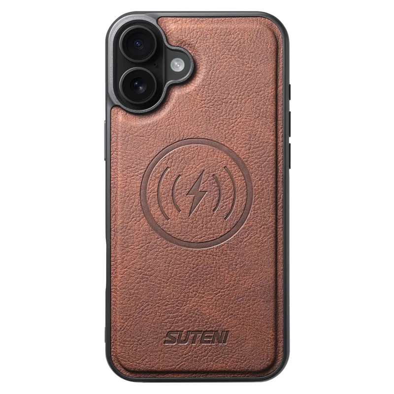 SUTENI Q-05 Cover a Portafoglio Staccabile con Supporto per iPhone 16 Plus - Texture Effetto Pelle di Litchi, Marrone