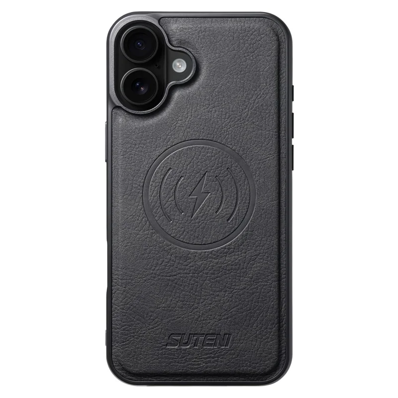 SUTENI Q-05 Capa de Carteira Destacável com Suporte para iPhone 16 - Textura de Couro Estilo Lichia, Preta