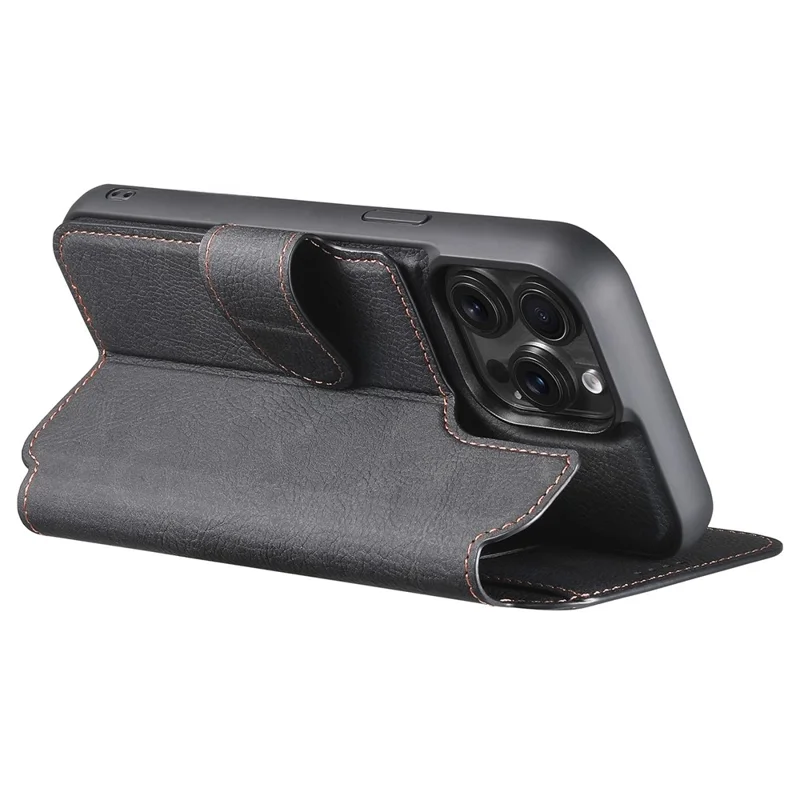 SUTENI Q-05 For iPhone 15 Pro Case Detachable Wallet Stand Litchi Texture Leather Flip Phone Cover - Black