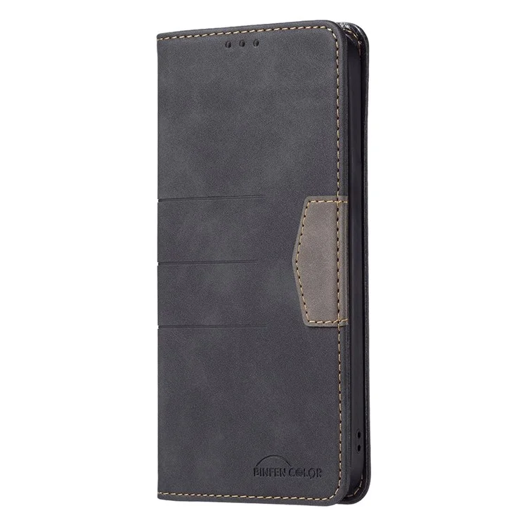 BINFEN COLOR BF Leather Series-1 per Samsung Galaxy S23 Ultra Custodia per telefono in pelle con effetto colorato stile 10 righe impresse Chiusura magnetica auto-assorbente Portafoglio a libro - Nero