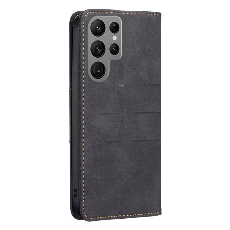 BINFEN COLOR BF Leather Series-1 per Samsung Galaxy S23 Ultra Custodia per telefono in pelle con effetto colorato stile 10 righe impresse Chiusura magnetica auto-assorbente Portafoglio a libro - Nero