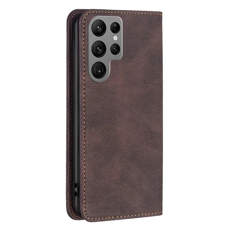 Binfen Color BF Leath Series-5 Pour Samsung Galaxy S23 Ultra RFID Blocking Anti-drop Phone Case Style-08 Magnetine Closure PU le Cuir Stand Flip Wallet Couvercle - Brun
