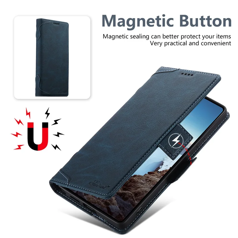 SUTENI J07 per Samsung Galaxy S23 Ultra Cover Compatibile con MagSafe, Portafoglio in Pelle Effetto Litchi - Blu
