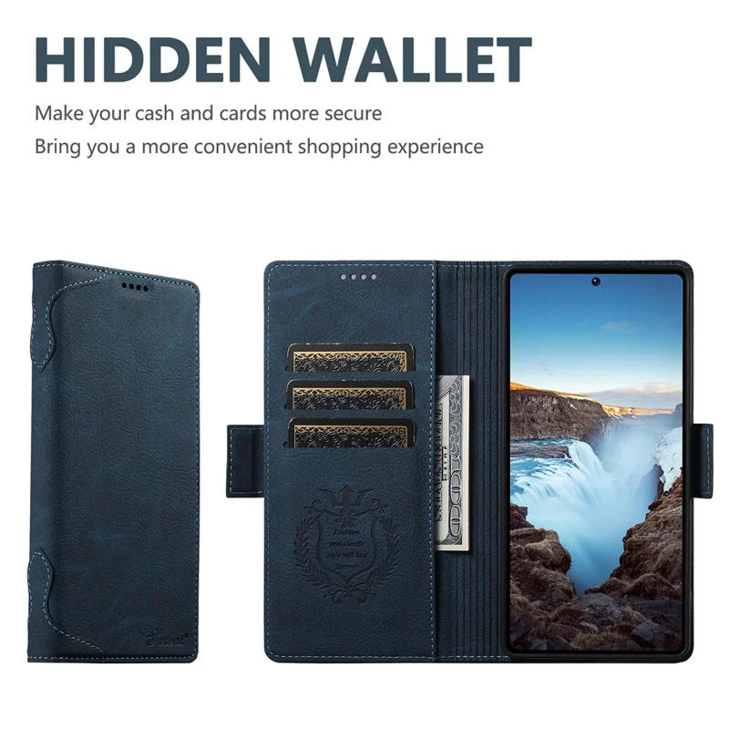 SUTENI J07 per Samsung Galaxy S23 Ultra Cover Compatibile con MagSafe, Portafoglio in Pelle Effetto Litchi - Blu