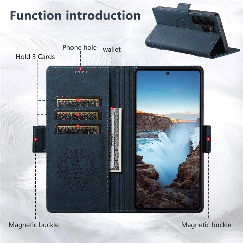 SUTENI J07 per Samsung Galaxy S23 Ultra Cover Compatibile con MagSafe, Portafoglio in Pelle Effetto Litchi - Blu