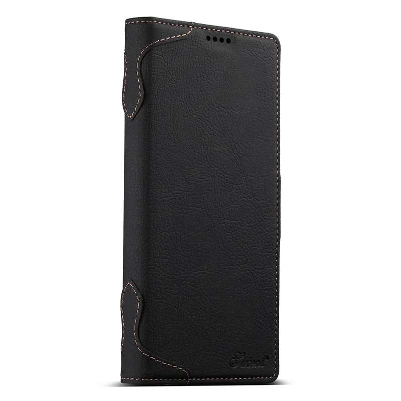 SUTENI J07 Чехол для Samsung Galaxy S24 Ultra совместимый с MagSafe, с текстурой личи, кожаный бумажник, чехол для телефона - черный