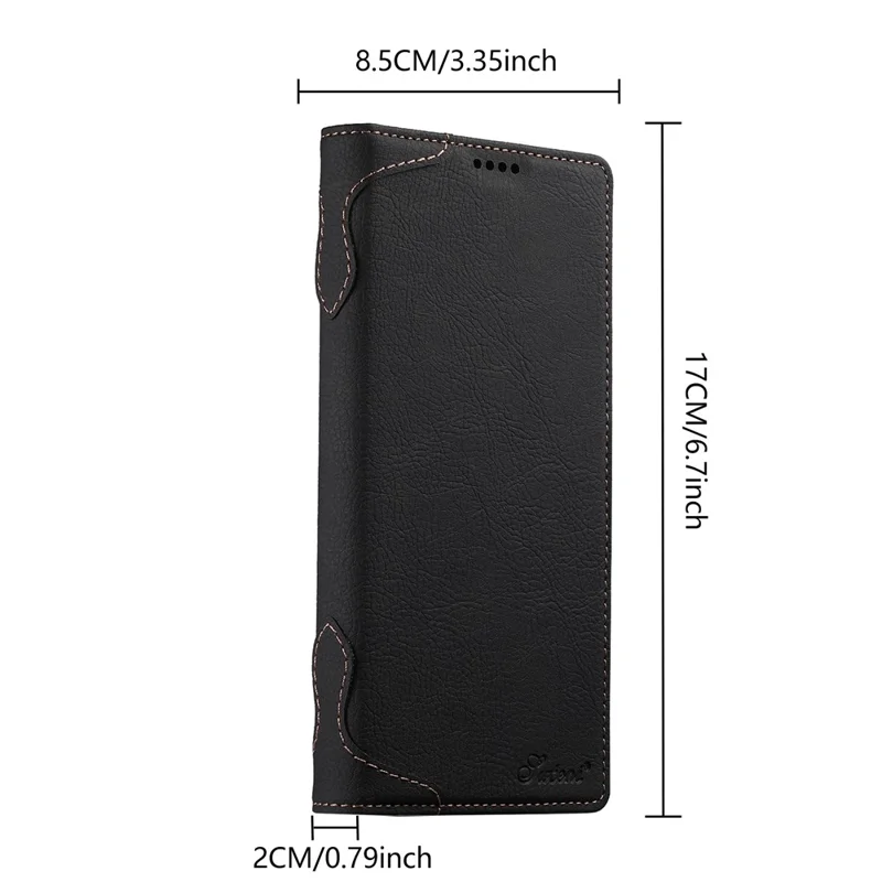 SUTENI J07 Чехол для Samsung Galaxy S24 Ultra совместимый с MagSafe, с текстурой личи, кожаный бумажник, чехол для телефона - черный