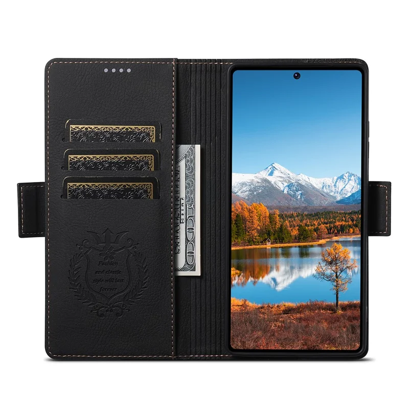 SUTENI J07 Чехол для Samsung Galaxy S24 Ultra совместимый с MagSafe, с текстурой личи, кожаный бумажник, чехол для телефона - черный
