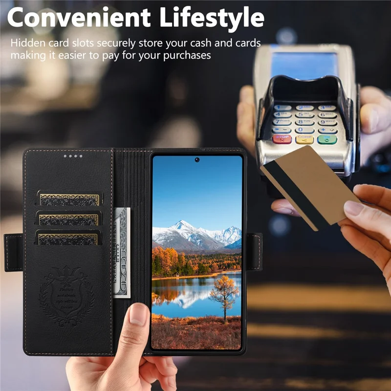 SUTENI J07 Чехол для Samsung Galaxy S24 Ultra совместимый с MagSafe, с текстурой личи, кожаный бумажник, чехол для телефона - черный