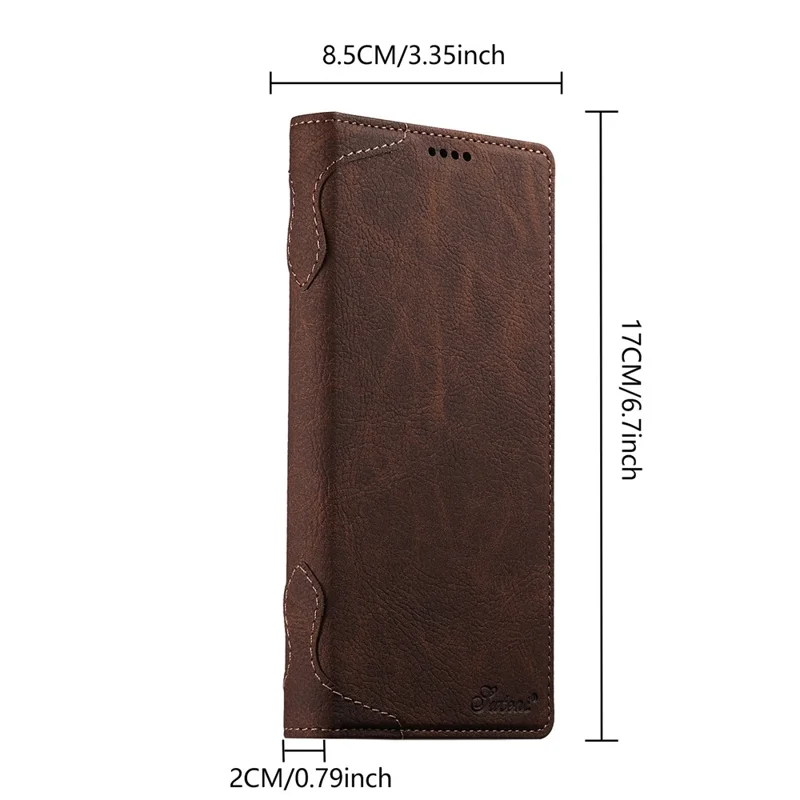 SUTENI J07 For Samsung Galaxy S25 Ultra Case Compatible with MagSafe Litchi Texture Leather Wallet Phone Cover - Brown