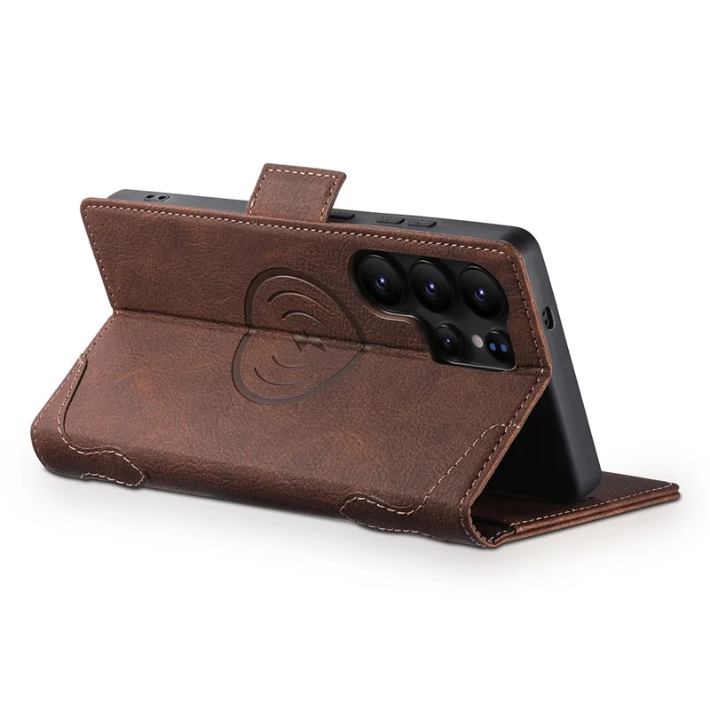 SUTENI J07 For Samsung Galaxy S25 Ultra Case Compatible with MagSafe Litchi Texture Leather Wallet Phone Cover - Brown