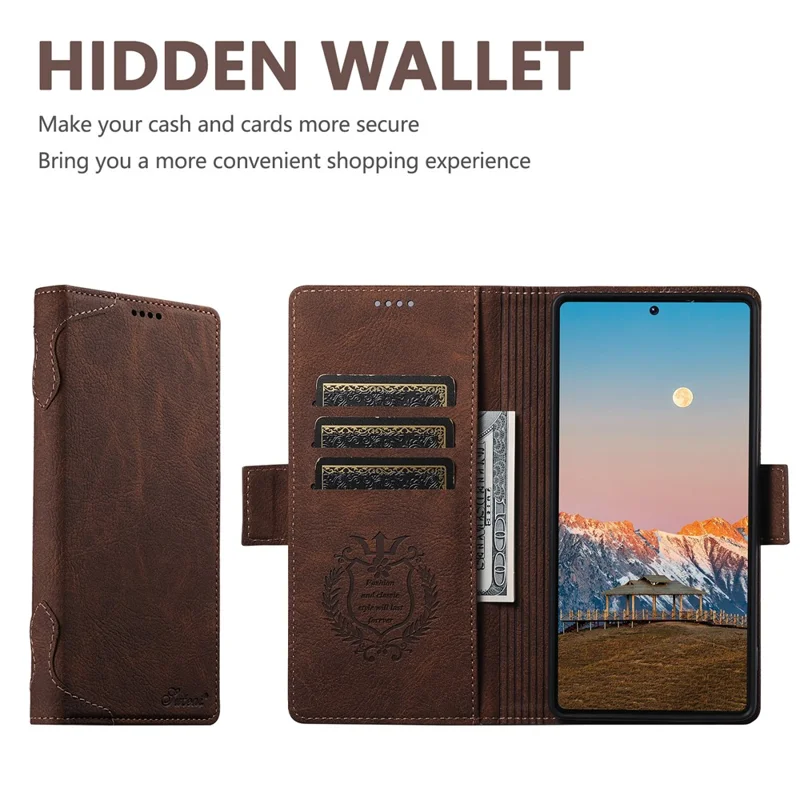 SUTENI J07 For Samsung Galaxy S25 Ultra Case Compatible with MagSafe Litchi Texture Leather Wallet Phone Cover - Brown