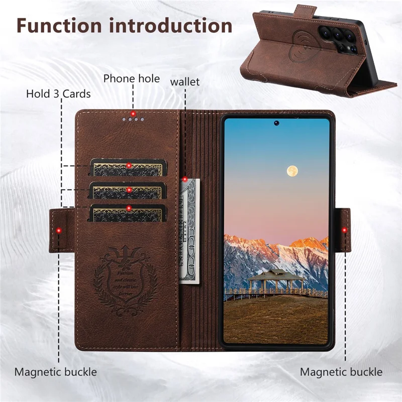 SUTENI J07 For Samsung Galaxy S25 Ultra Case Compatible with MagSafe Litchi Texture Leather Wallet Phone Cover - Brown