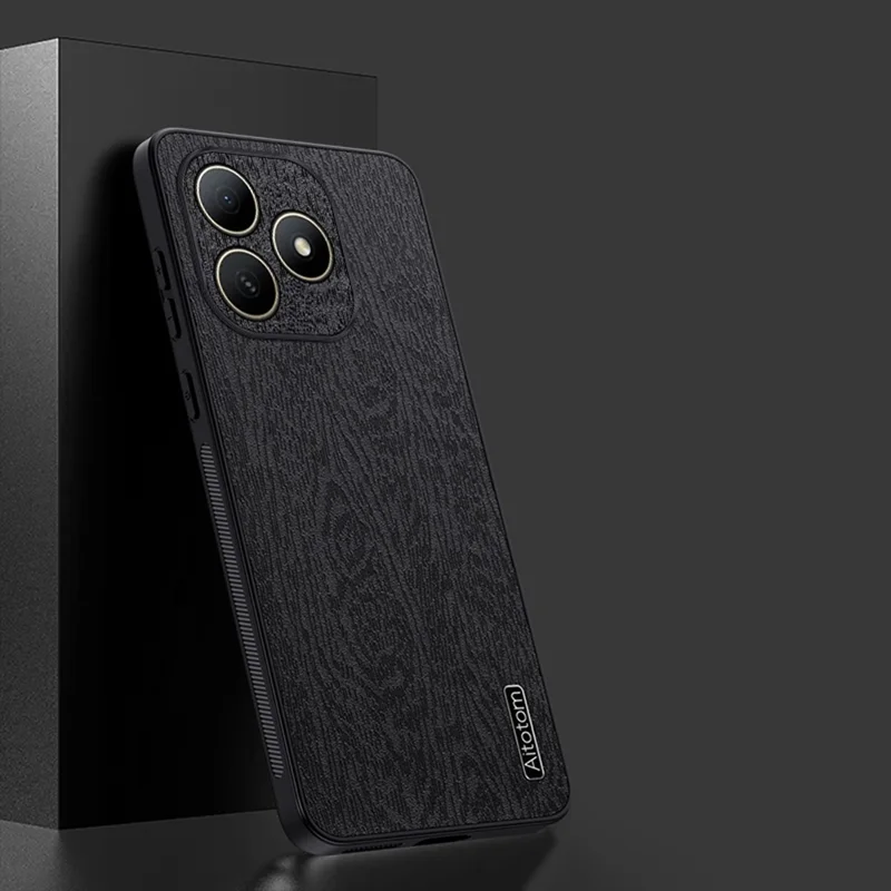 Чехол для Wiko Hi Enjoy 80S 5G с текстурой дерева, из искусственной кожи с ПК и ТПУ - Черный