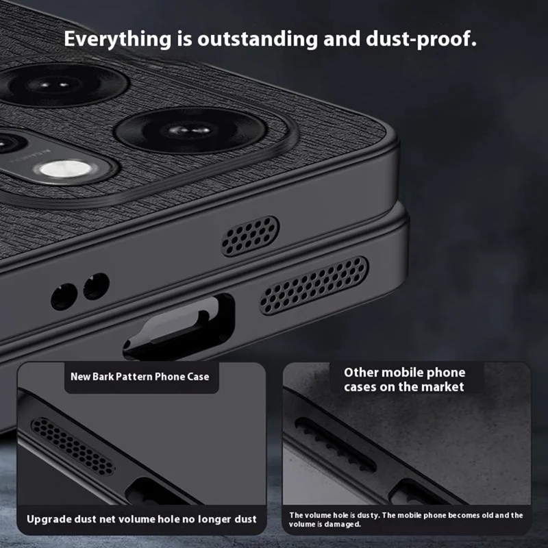 For Oppo Reno14 5G (Global) Case Wood Texture PU Leather Coated PC TPU Phone Cover - Black